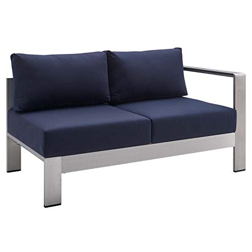 Modway Shore 7 Piece Outdoor Patio Aluminum Sectional Sofa Set Blue