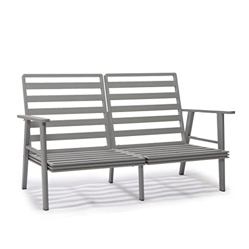 LeisureMod Walbrooke Modern Aluminum 5-Piece Patio Conversation Set with Fire Pit Table Navy Blue