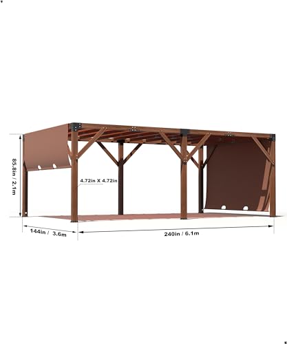 DEXSO 12' x 20' Cedar Wood Pergola with Retractable Shade Canopy Reddish-Brown