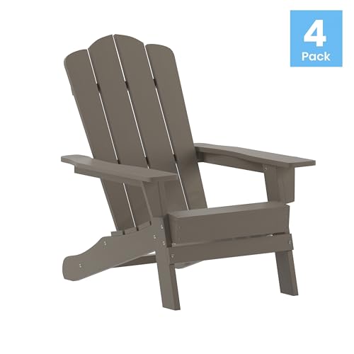 Merrick Lane Nassau Adirondack Chairs Set of 4 with Cup Holders Weather Resistant Brown