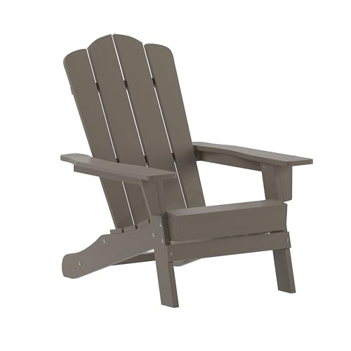 Merrick Lane Nassau Adirondack Chairs Set of 4 with Cup Holders Weather Resistant Brown