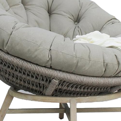 Benzara 43 Inch Outdoor Lounge Chair Acacia Wood Rope Frame Gray Beige Brown