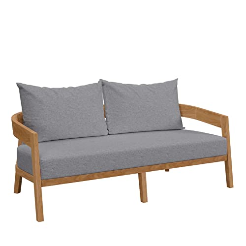 Modway Brisbane Modern Teak Wood Fabric Patio Loveseat Natural Gray