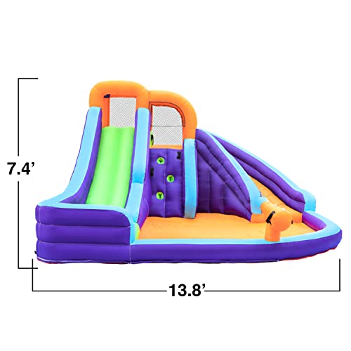 CocoNut Castles Double Slide Water Park with Climbing Wall & Water Cannon Multi