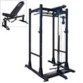 Rugged Strength & Fitness Power Rack with Lat Attachment & Heavy Duty Flat-Incline Bench Black