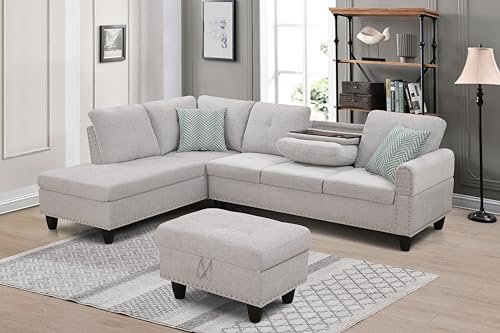 FANYE L-Shaped Modular Sectional Sofa Light Gray-a