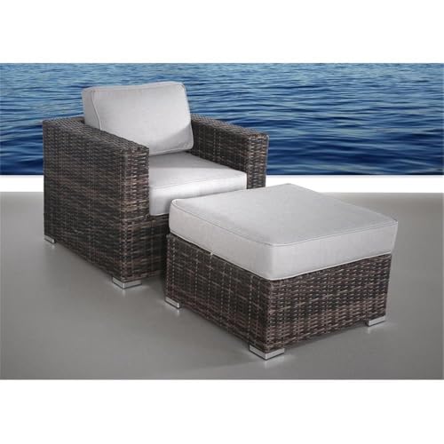 Living Source International Wicker Rattan Armchair and Ottoman Espresso