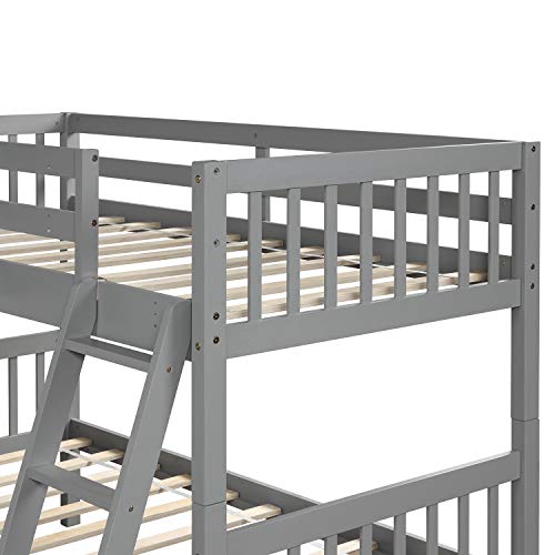 P PURLOVE L-Shaped Twin Over Twin Bunk Bed Wood Frame Grey