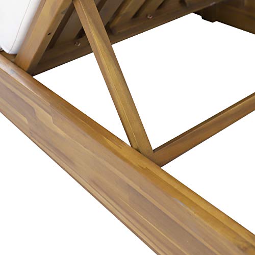 Christopher Knight Home Abraham Outdoor Acacia Wood Chaise Lounge Set of 2 Teak Finish + Cream
