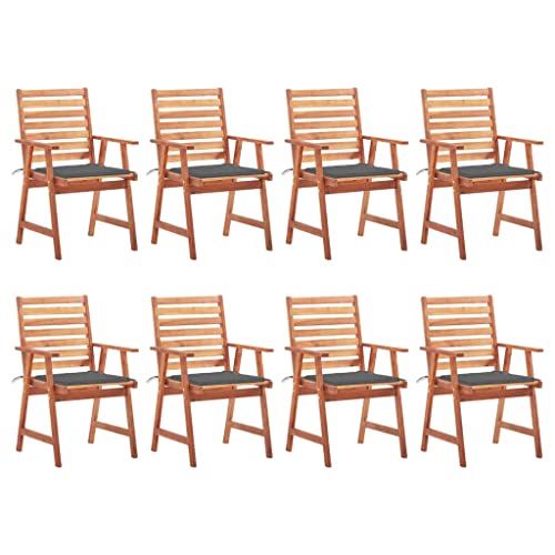 Patio Dining Chairs 8 Pcs with Cushions Solid Acacia Wood White and Other