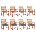 Patio Dining Chairs 8 Pcs with Cushions Solid Acacia Wood White and Other