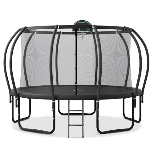 Merax 12FT Outdoor Trampoline with Basketball Hoop & Enclosure Net
