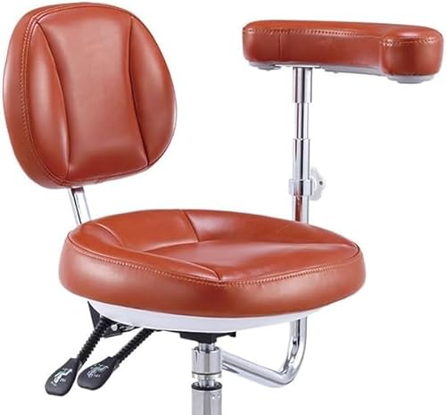 Dental Medical Mobile Chair Adjustable Stool Microfiber Leather with 360° Rotation Armrest Orange