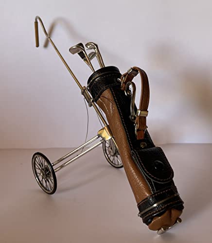 Sacchetti Sterling Silver Miniature Golf Cart with Leather Golf Bag