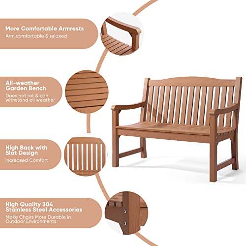 hOmeQomi Outdoor Bench Set of 2 All Weather Resistant Patio Garden Bench Teak