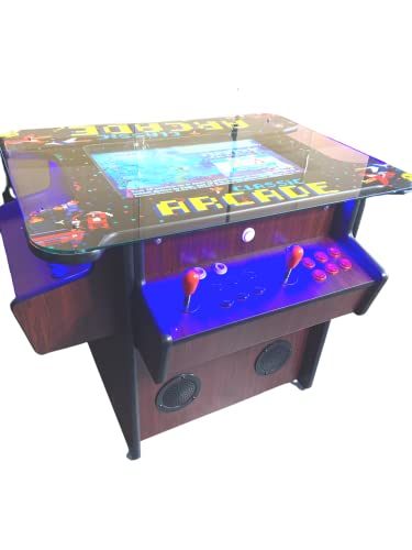 TOP US VIDEO ARCADES Full Size Commercial Grade Cocktail Arcade Machine 3515 Games 22” Screen Tempered Glass 2 Stools Included 5 Year Warranty Dark Wood