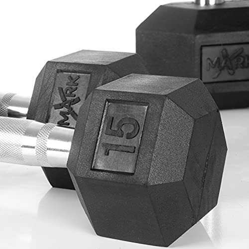 XMark Rubber Hex Dumbbell Weights Set 10 Pair 5-50 lbs With Storage Rack Black