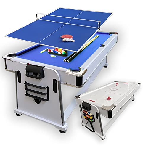 SIMBASHOPPING USA Pool Table 7FT Multigame Blue Air Hockey + Table Tennis + Table Top - Polar Blue, White