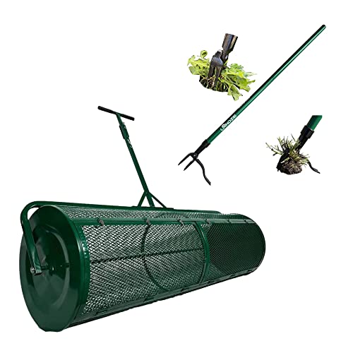 Landzie Spreader & Weeder Lawn Care Set - 60" Compost Spreader & 44" Manual Weeder Green