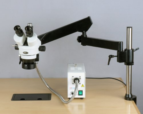 AmScope Digital Trinocular Stereo Zoom Microscope 3.5X-180X with Fiber-Optic Ring Light and 5MP Camera