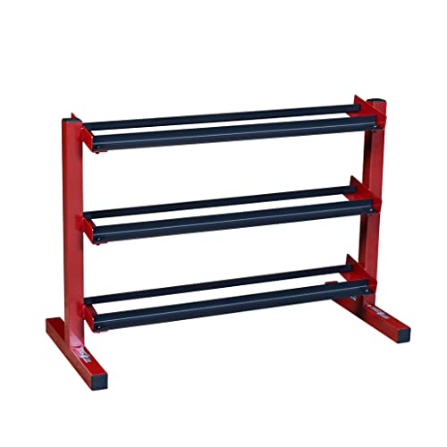Body-Solid 5-50 lb. Rubber Dumbbell Set with Rack & Vinyl Mat Red