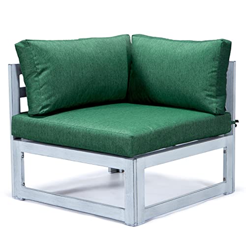 LeisureMod Chelsea 7-Piece Outdoor Patio Conversation Set with Fire Pit Table and Cushions Green