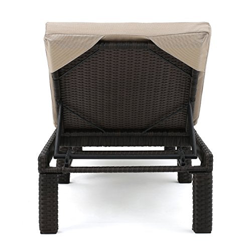 Great Deal Furniture Outdoor Dark Brown Wicker Chaise Lounge Set with Beige Cushions (Set of 2)