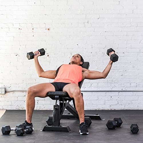 Lifeline Hex Rubber Dumbbell Fitness Training Weight Set 380lb Black/Chrome