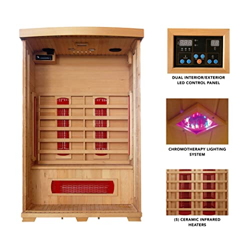 Blue Wave HeatWave BSA2406 2-Person Deluxe Ceramic Infrared Sauna, 1-2, Hemlock