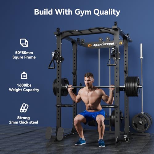 Sportsroyals Power Cage Multi-Function Power Rack with Adjustable Cable Crossover System Black