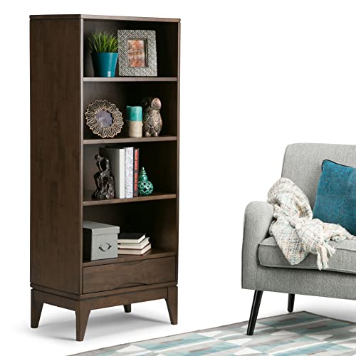 SIMPLIHOME Harper Solid Hardwood 24" Mid Century Modern Bookcase Walnut Brown
