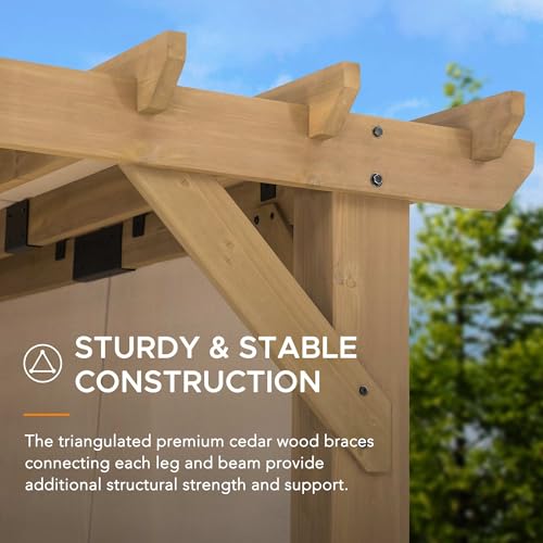 SummerCove Sunjoy Cedar Pergola 10x11 ft with Adjustable Canopy and Privacy Screen Tan