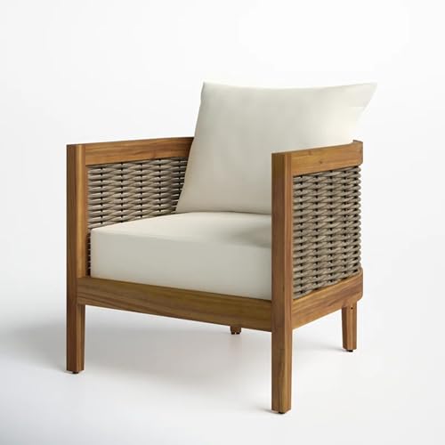 Merax 5-Piece Outdoor Acacia Wood Wicker Conversation Set Beige