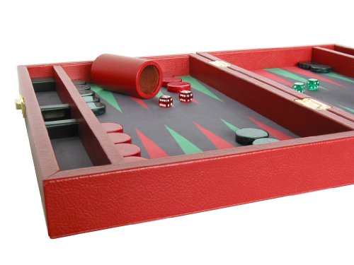 Zaza & Sacci Backgammon Board Game Set 16" Leather/Microfiber Case Red