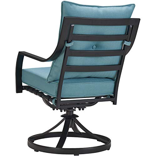 Hanover Lavallette 5-Piece Outdoor Dining Set with Swivel Rocker Chairs and Glass-Top Table Blue