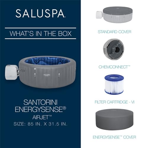 Bestway SaluSpa Santorini HydroJet Inflatable Hot Tub with EnergySense Cover