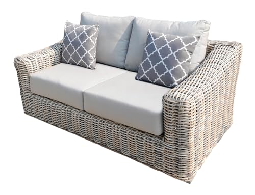 Teva Furniture Hawaii Three-Tone Wicker Loveseat with Silver Gray Cushion White/Beige