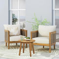 Merax Acacia Wood Wicker Club Chairs Set with Side Table Beige