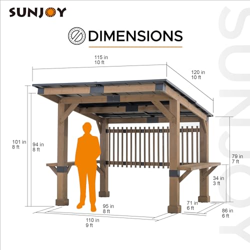SummerCove Sunjoy Wooden Grill Gazebo 10 ft. x 11 ft. Cedar Frame with Matte Black Aluminum Hardtop