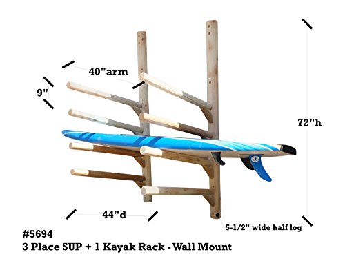 Log Kayak Rack 3 SUP Surfboard Plus 1 Kayak Wall Rack Canyon Brown