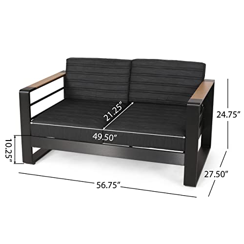 Roomfitters Modern 2-Seater Outdoor Loveseat with Aluminum Frame and Cushions Black