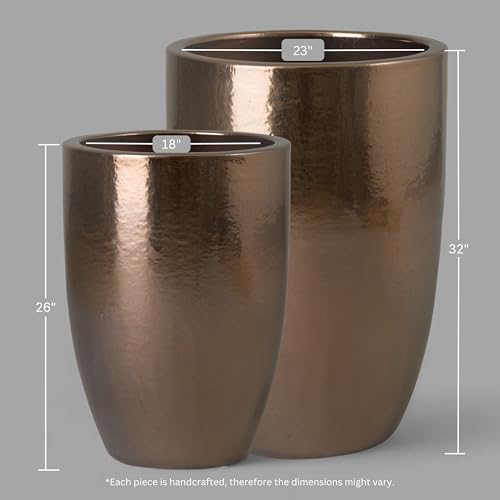 Emissary Gold Stoneware Round Planters Set of 2 23in L x 32in H