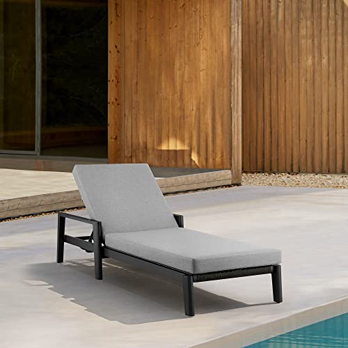 Armen Living Grand Modern Adjustable Metal and Wicker Outdoor Patio Chaise Lounge Chair Black