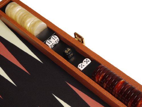 Zaza & Sacci Leather Microfiber Backgammon Set 20" Large Brown Case