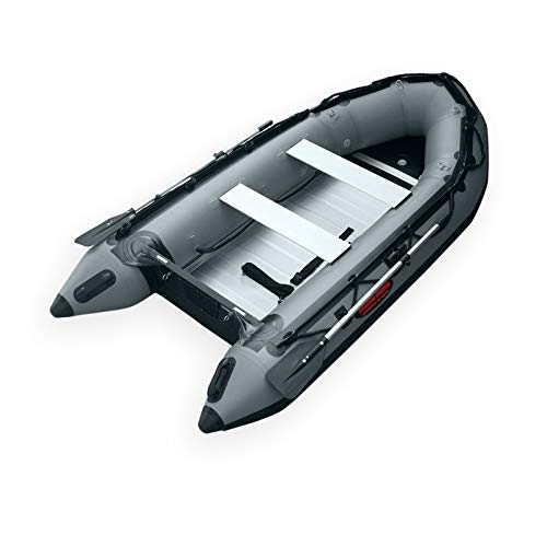 Seamax Heavy Duty Ocean320 10.5ft Inflatable Boat with Aluminum Floor, V Bottom Dark Grey, Red