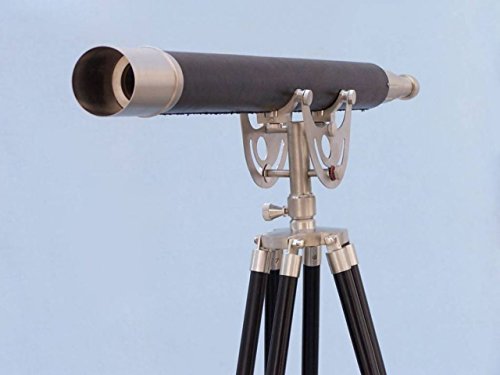 Hampton Nautical Floor Standing Brushed Nickel Leather Telescope 65
