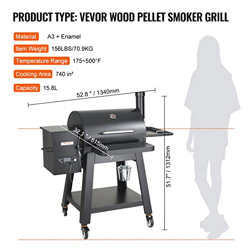VEVOR Portable Wood Pellet Smoker Grill with PID Temperature Control Black