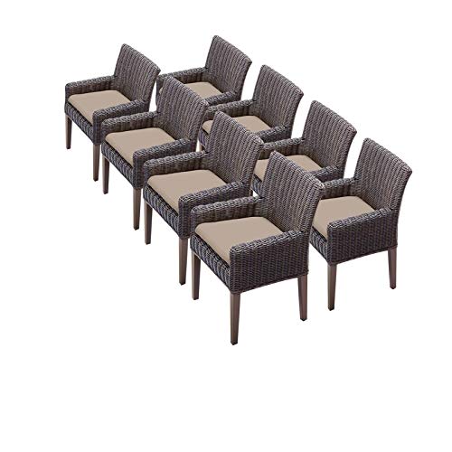 TK Classics TKC Venice Wicker Patio Arm Dining Chairs Set of 8 Aruba