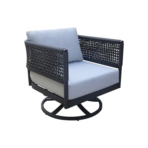IC INTERNATIONAL CONCEPTS Outdoor Patio Woven Abaca Rope Swivel Dining Chair with Cushion Charcoal