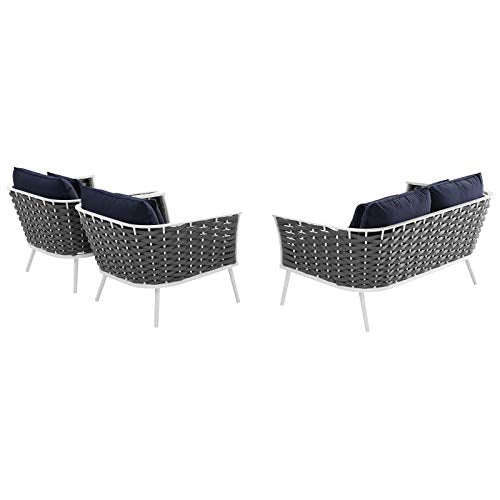 Modway Stance Outdoor Patio Aluminum Loveseat and Armchairs White Navy